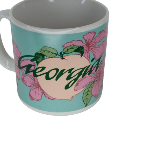 Georgia Peach Mug Vintage 1988 Flower Design White Ceramic Coffee Tea Cup 10 Oz - Picture 1 of 8